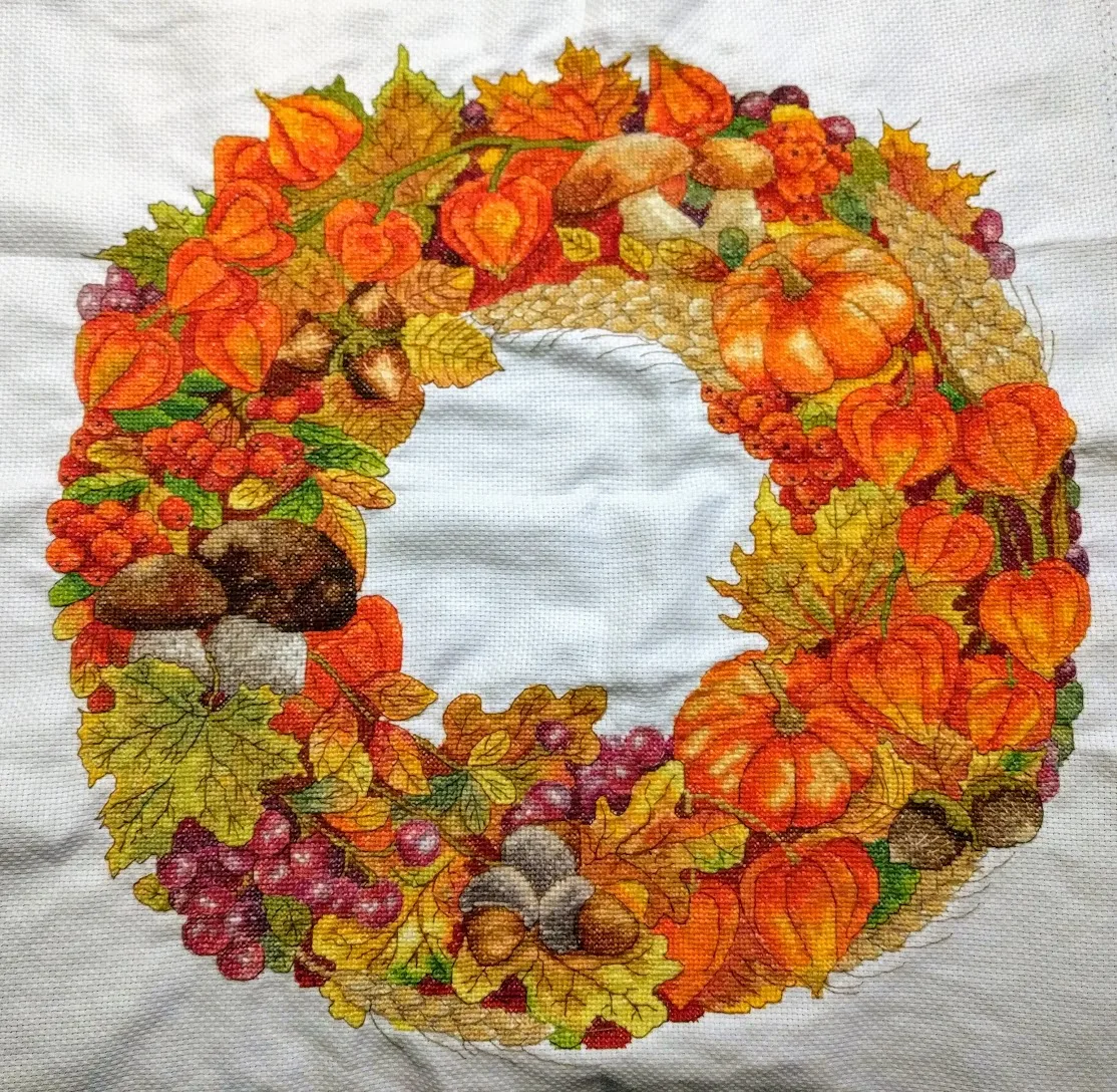 Genuine Long-Staple Cotton Cross Stitch Kit, Fall Wreath Kit, Egypt Needle-magazine