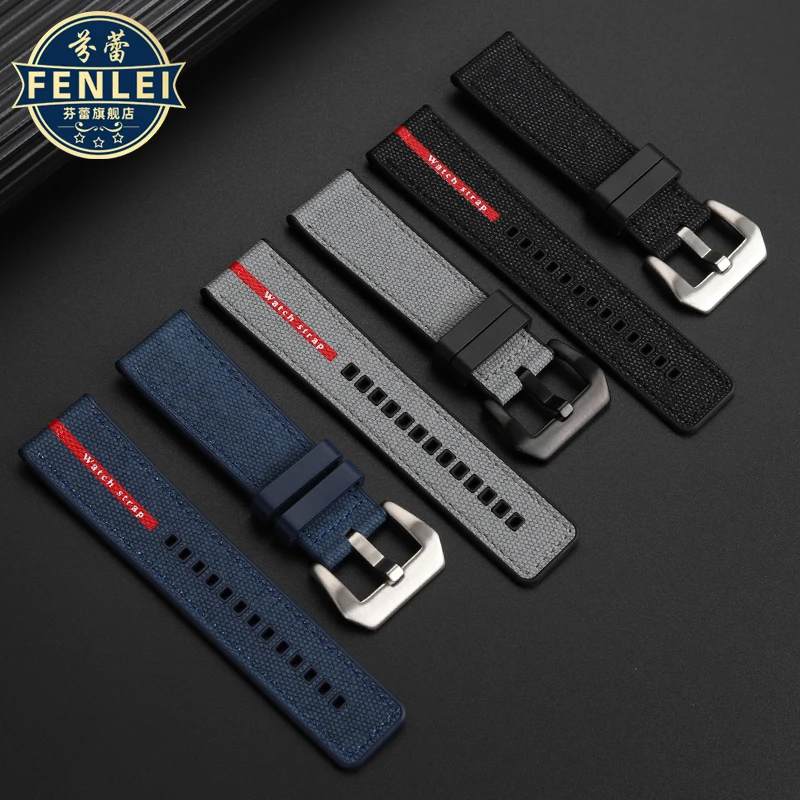 For Panerai Lumino Sneak PAM01579 PAM441/616/312/359 PAM1466 1405 Quick release Silicone Rubber Strap Nylon Watchband Men 24MM