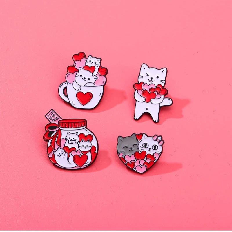 New Style Valentine's Day Love Heart Cat Brooch Alloy Cartoon Badge Pins DIY Clothes Bag Shoes Hat Scarf T-shirt Jeans Accessory