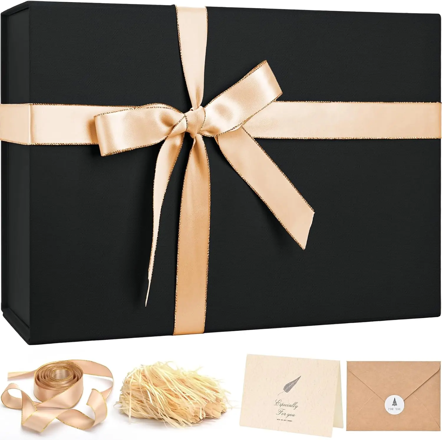 

Large Gift Box 14'x8.5'x4.5' Birthday Gift Boxes for Presents for Anniversary Wedding,Black Gift boxes with Ribbon,Shredded Fill
