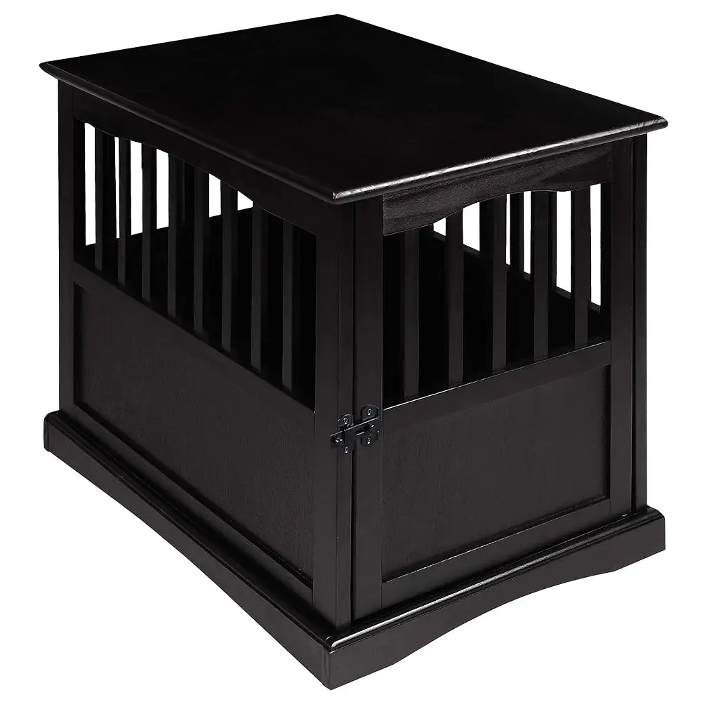 

Wooden Indoor Dog Crate House Kennel End Table Night Stand Furniture With Lockable Latch For Small To Medium Pets, Black