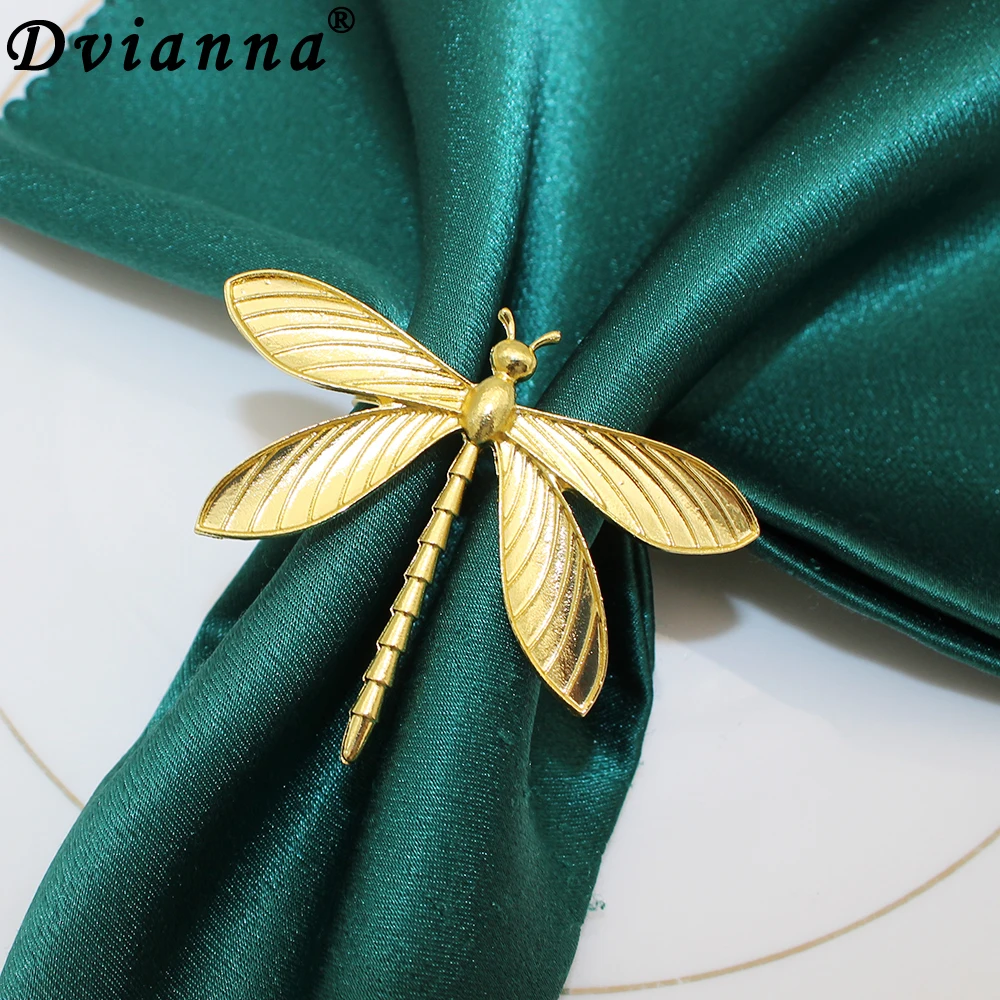 

20Pcs Dragonfly Napkin Rings Table Decoration Gold Metal Dragonfly Napkin Holders for Wedding Summer Holiday Everyday Use HWE104