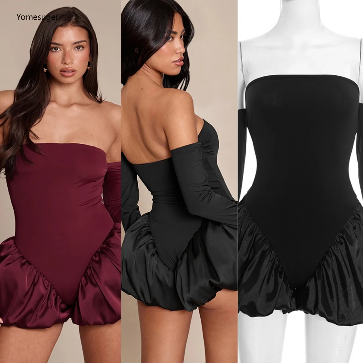 

Yomesugar сексуальные комбинезоны без бретелек с открытой спиной, женские хипстерские комбинезоны с открытыми плечами и длинными рукавами, облегающие комбинезоны, спортивная одежда, клубная одежда