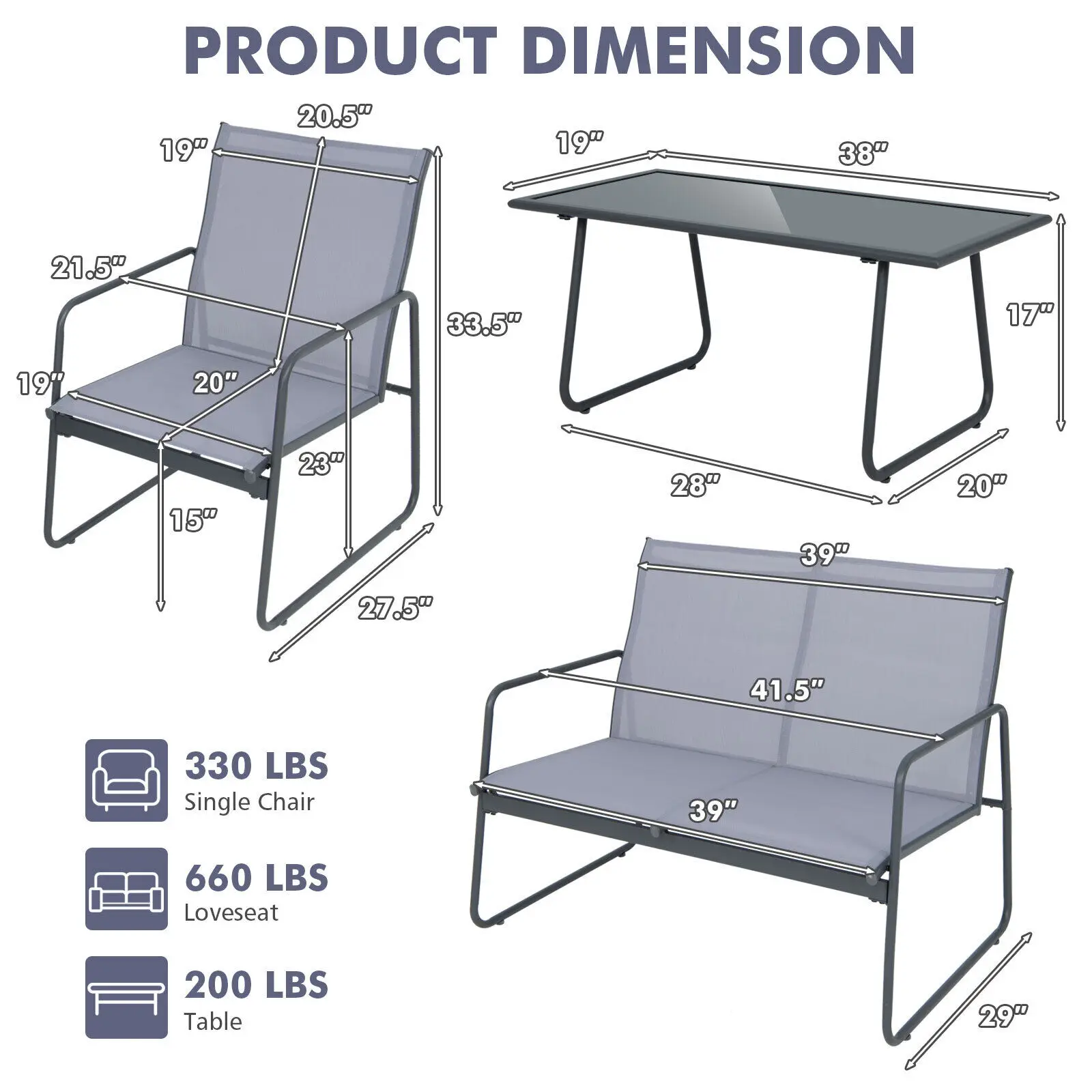 Costway 4-Piece Metal Patio Furniture Chat Set Outdoor Conversation Table Garden