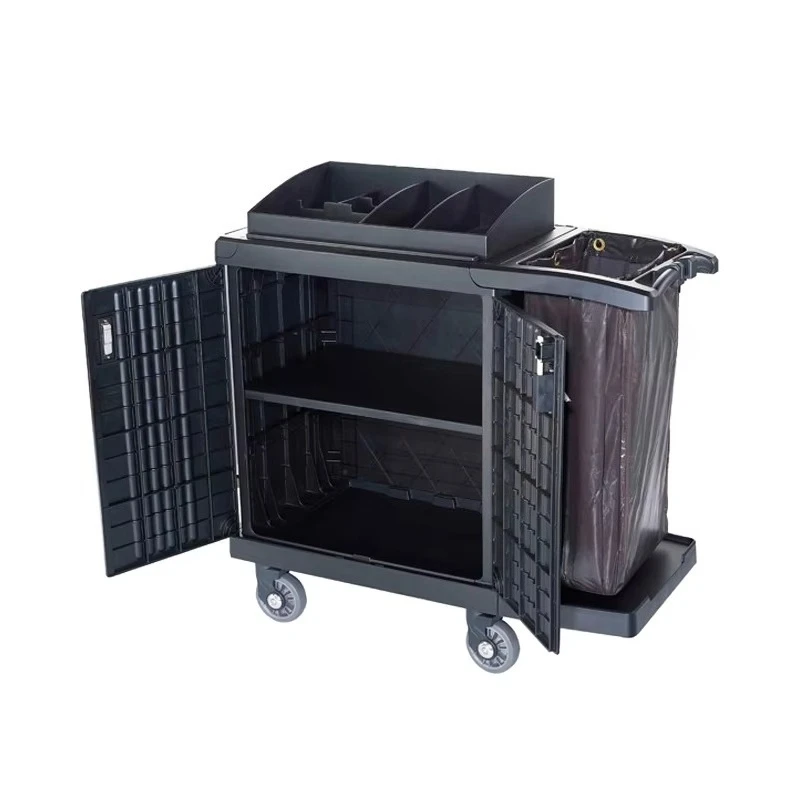 Multi-Purpose Hotel Room Utility Cleaning Trolley Cart with Vinyl Bag Plastic Housekeeping Cart for Laundry Use