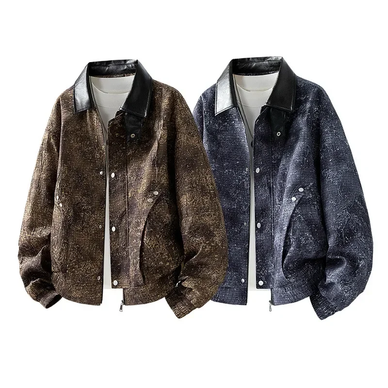 

Мужская рабочая одежда в стиле ретро, куртка Харрингтона, свободная унисекс, весенне-осенняя универсальная кожаная верхняя одежда большого размера с воротником с лацканами, пальто