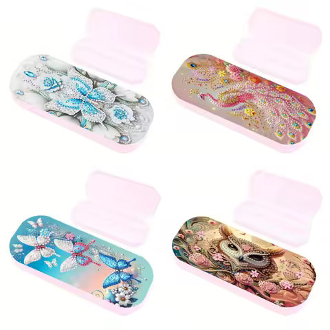1pc DIY Butterfly Diamond Painting Pencil Box Plastic Crystal Rhinestone Storage Case for Pens, Pencils, Markers, Paint Brushes