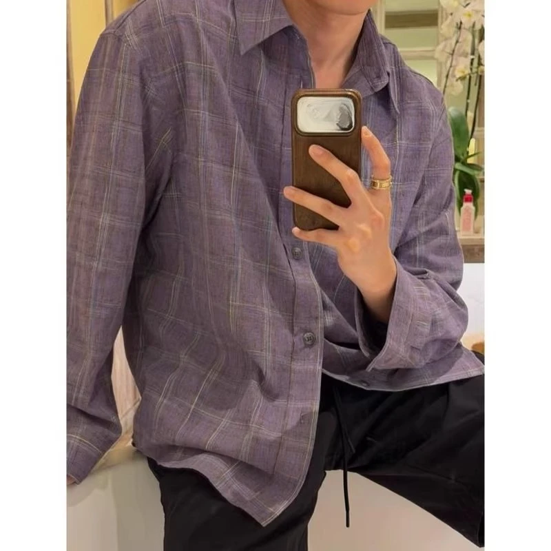 2026 Spring and Summer Slack Old Money Style Men's Plaid Shirt Casual Loose Sunscreen Shirt Jacket