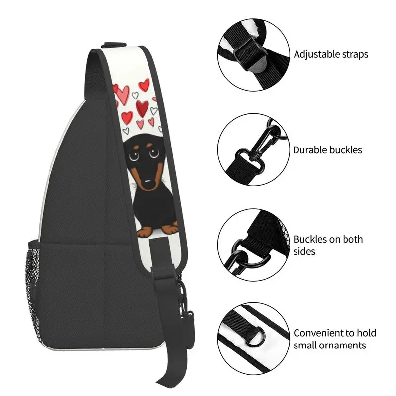 Teckel Met Valentijn Harten Crossbody Sling Rugzak Mannen Cartoon Worst Das Hond Schouder Borst Tas Voor Reizen