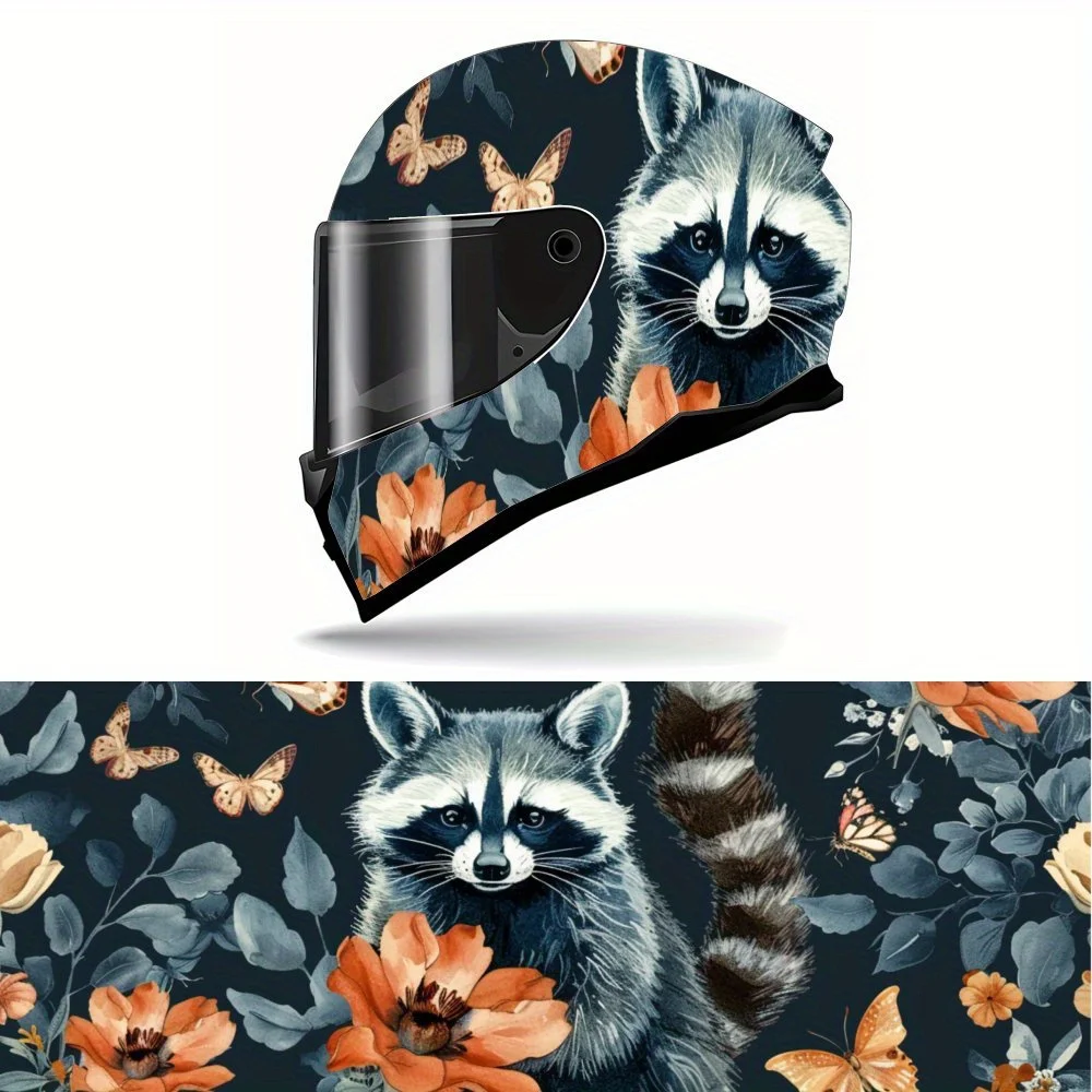 

Raccoon holding flower in hand Print Full Helmet Wrap Sticker Motorcycle Helmet Racing Graphic Decal Vinyl Wrap Helmet Decorativ
