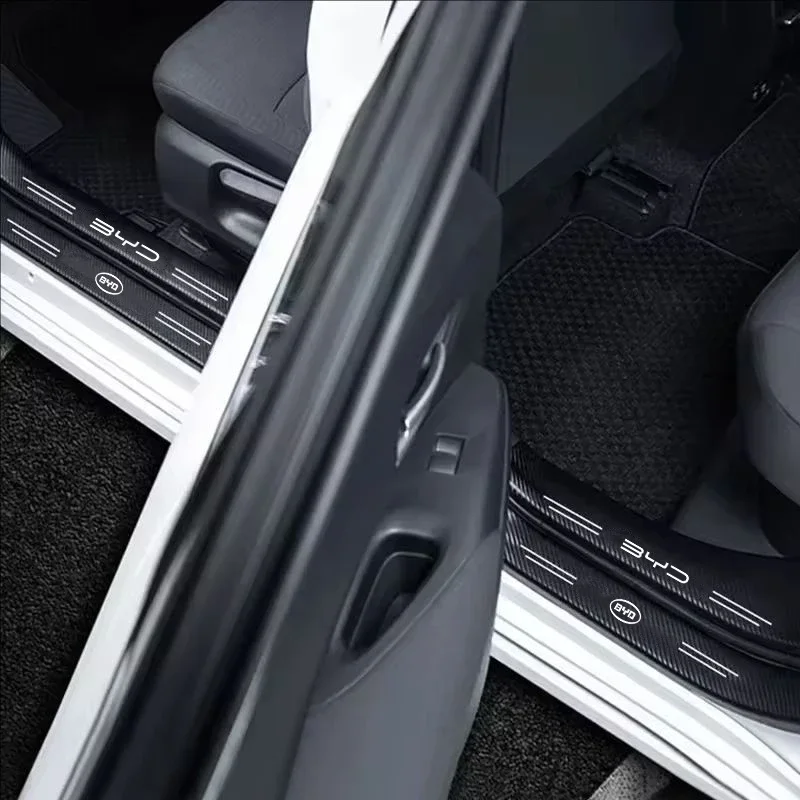 4/5Pcs Race Track Carbon Fiber Car Door Sill Decal For BYD Atto 3 Yuan Plus Han Tang Song Qin Dolphin Seal Seagull 5