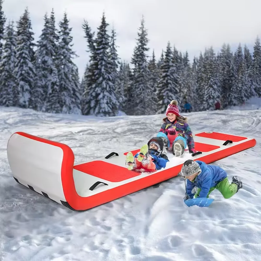 Foldable Pvc Towable Snow Tube Winter Sports Inflatable Toboggan Drop Stitch Snow Sled With Handles  For Adult  Kids Outdoor Fun