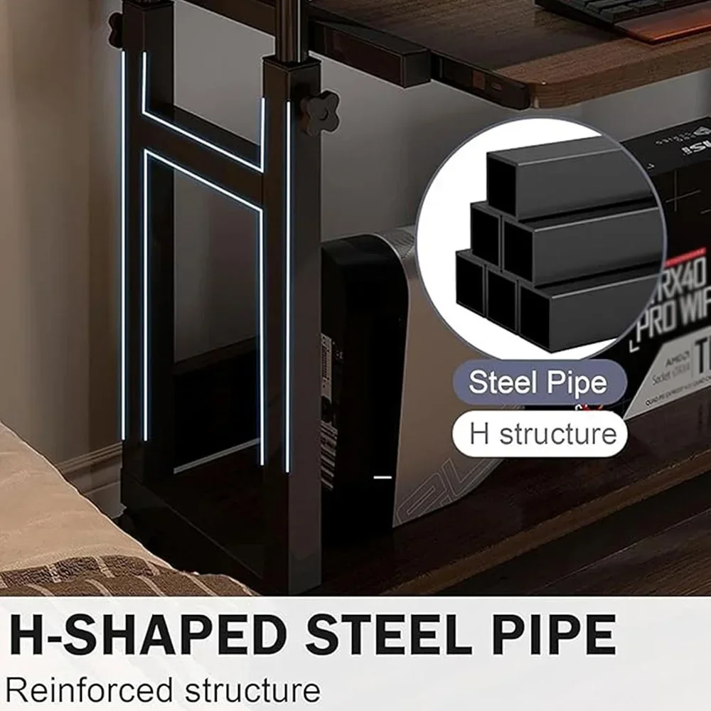 مكتب كمبيوتر متنقل، مكتب صغير قابل للتعديل، مكتب مكتب خشبي مع عجلة، طاولة فوق السرير ارتفاع قابل للتعديل #4