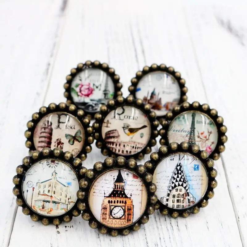 

1PC European Crystal Single Hole Handle, Retro Stamp, Famous Painting, Drawer, Cabinet, Wardrobe and Other Handles