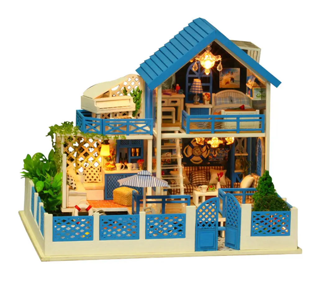 ชุดวิลล่า DIY ธีมทะเลอีเจียน - โมเดลบ้านริมชายฝั่งแบบประกอบเองพร้อมไฟประดับ ตกแต่งสไตล์ทะเล ของขวัญวันเกิดสุดน่ารัก