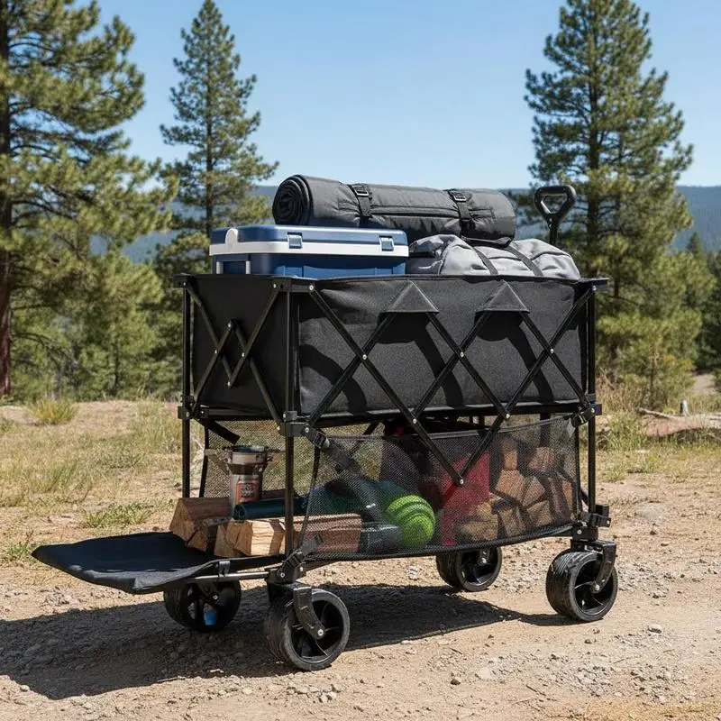 Transportwagen 1320 x 565 x 1065 mm, Kinderwagen aus 600D Oxford-Gewebe mit PVC-Beschichtung, Strandwagen, wasserdicht, UV-beständig, max. 204 kg Tragfähigkeit, Transportwagen, Ausrüstungswagen,