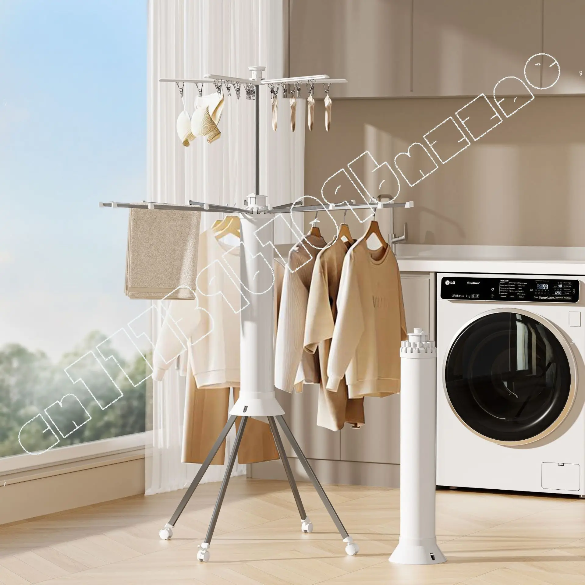 

Octopus Folding Clothes Drying Rack Floor Standing Mobile Multi functional for Balcony Household Quilt