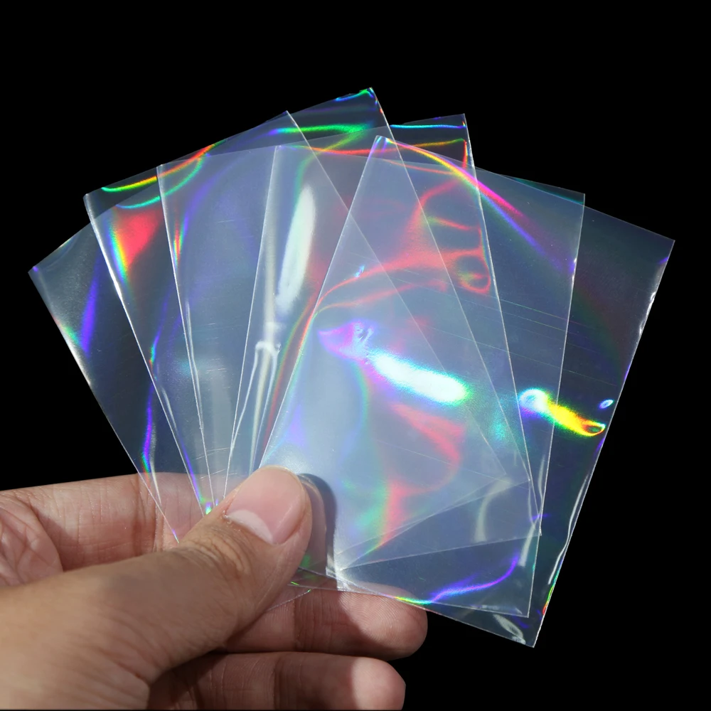 100pcs Cards Sleeves Rainbow Foil Transparent Laser Clear YGO Board Game Holographic Photo Protector Trading Cards Shield Cover