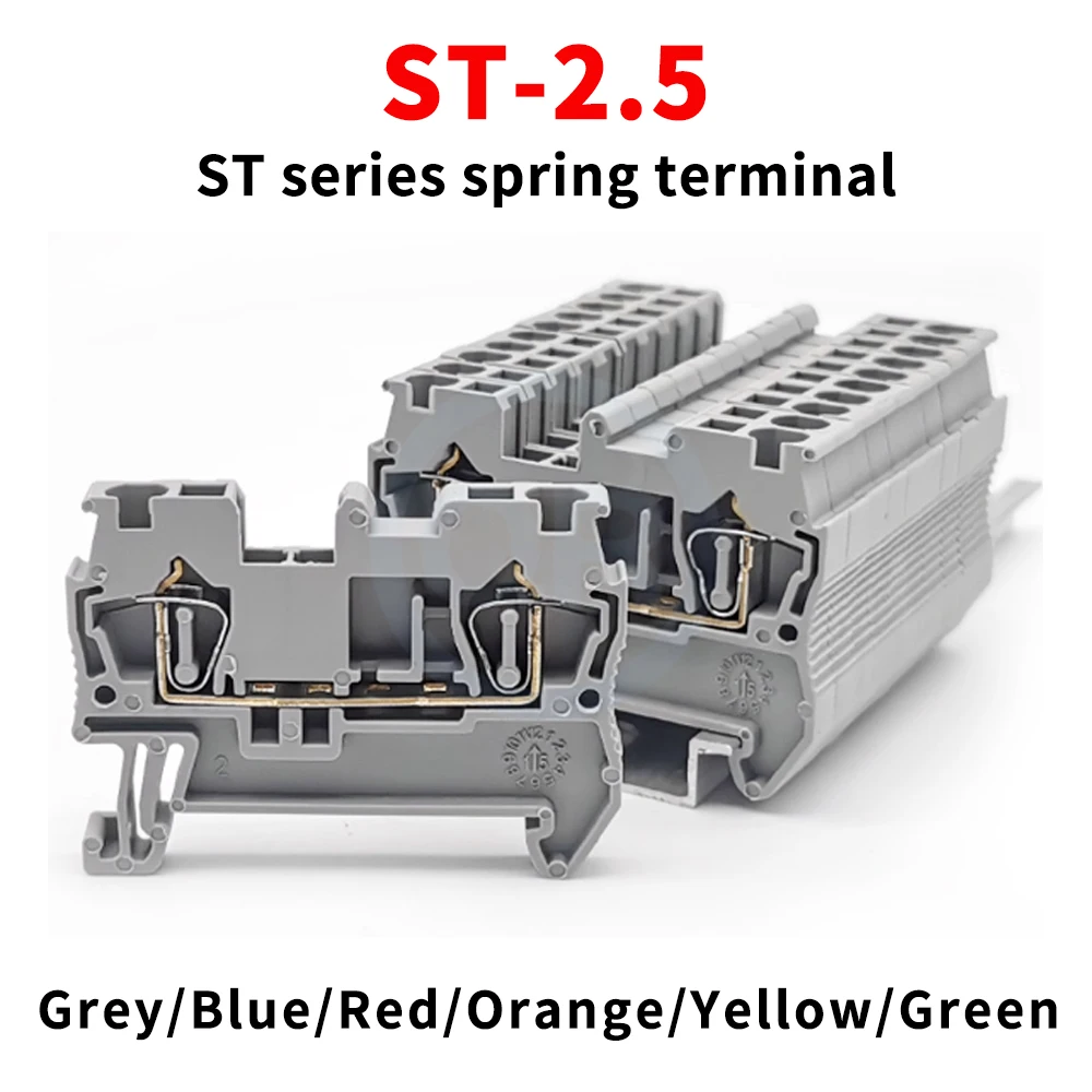 (10 Pcs) ST2.5 Spring-loaded Terminal Block Rail-mounted Pure Copper Flame-retardant Quick-connect UK Screwless Terminal ST-2.5