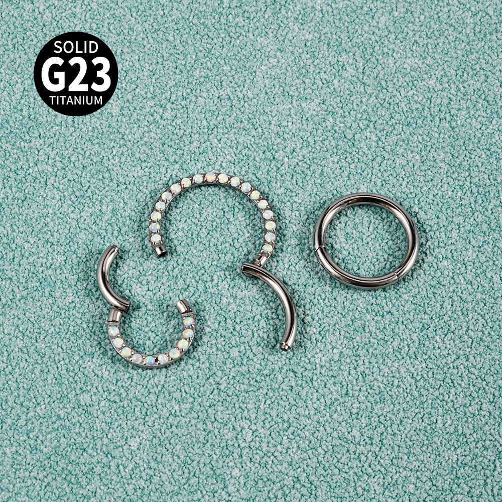1PC G23 Titanium Micro Opal Septum Clicker Hinged Nose Hoop Ring Ear Tragus Cartilage Daith Helix Earring  Jewelry