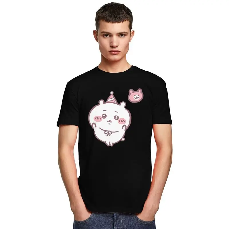 Custom Chiikawa T Shirt Men Pure Cotton Tshirt Casual Tees Short Sleeves Cute Cartoon T-shirts Slim Fit