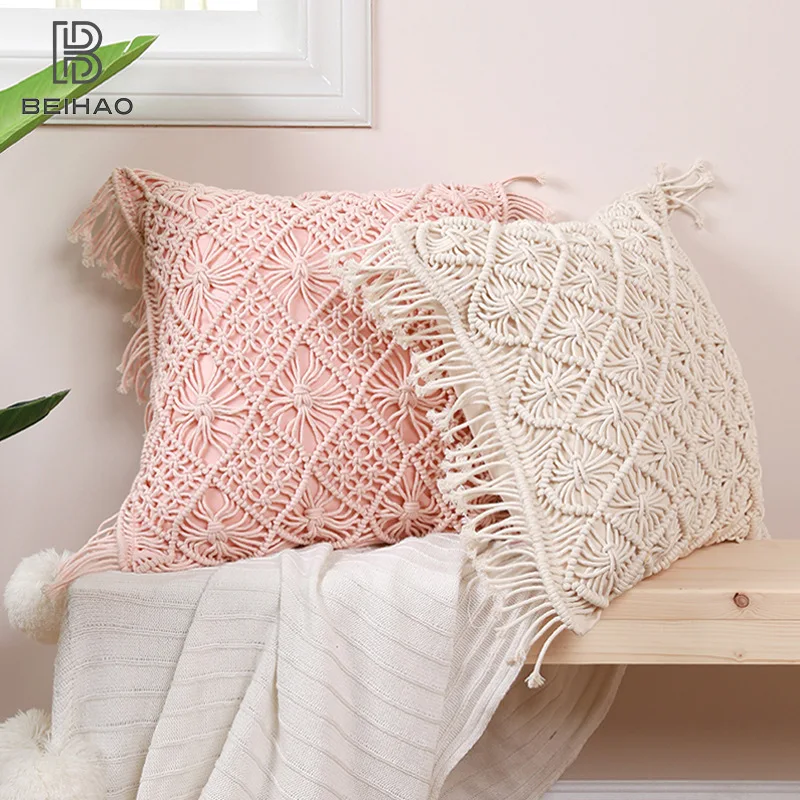 

Cotton Linen Knot Cushion Cover 30X50cm 45X45cm Rope Hand Woven Tassel Modern Throw Pillowcase For Living Room Home Decoration