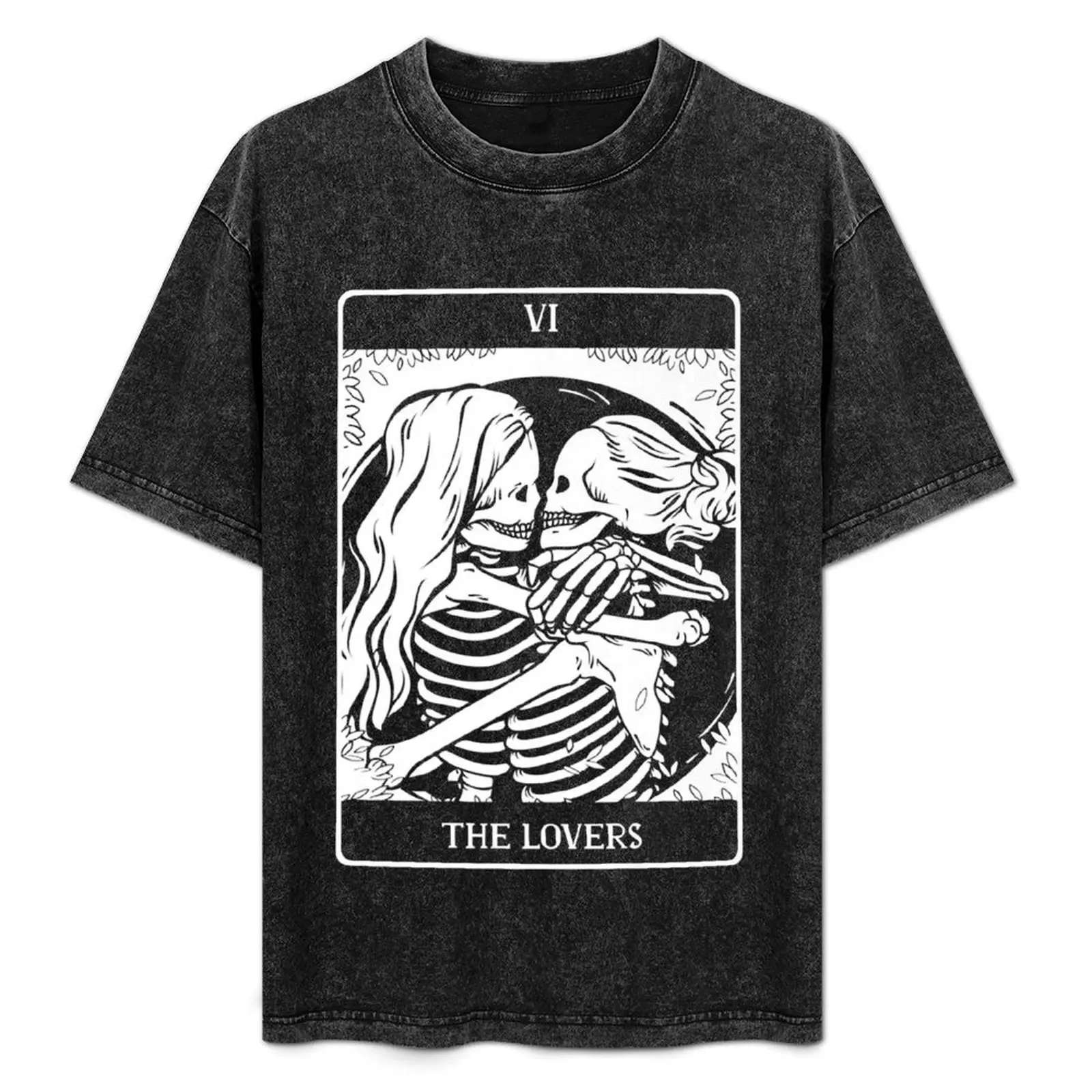 

The Lovers Tarot Card Occult Goth Lesbian Skeleton Halloween T-Shirt Daily Wear Print T-Shirt