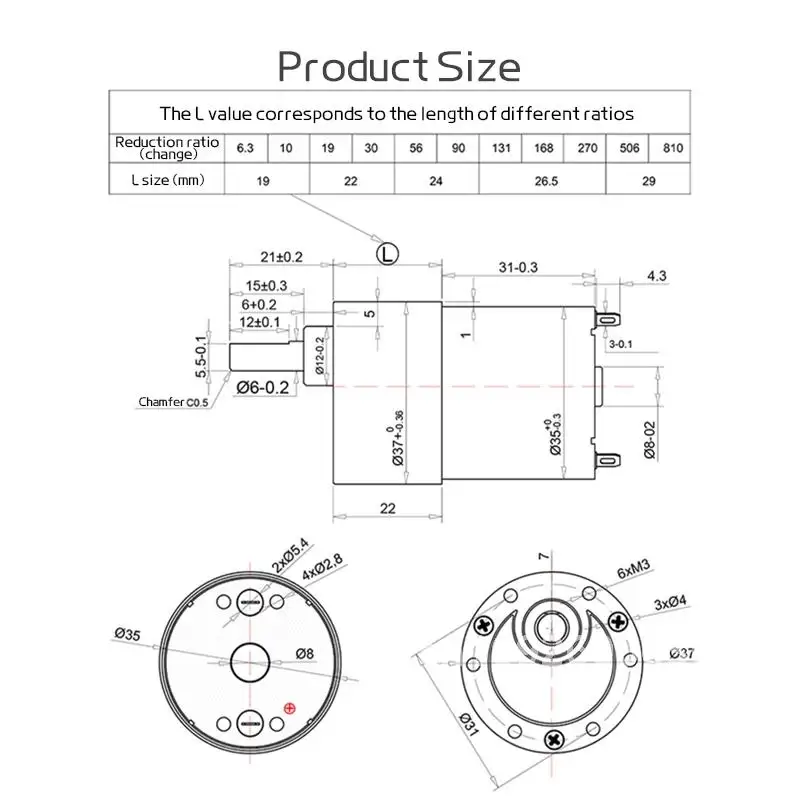 JGB37-3530 12/24v DC Gear Motor 37mm All Metal Gear Box Motor High Gearmotor Torque Eccentric Shaft Geared 4RPM-1600 RPM Motop