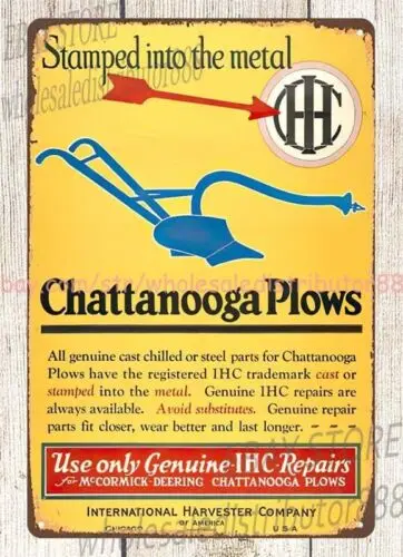 1920s farming equipment Chattanooga plows IHC metal tin sign  retro wall art