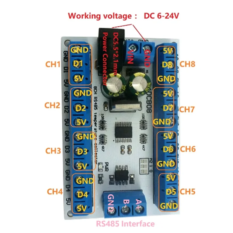 3PCS R4DCB08 8CH RS485 Modbus Rtu Temperature sensor Board