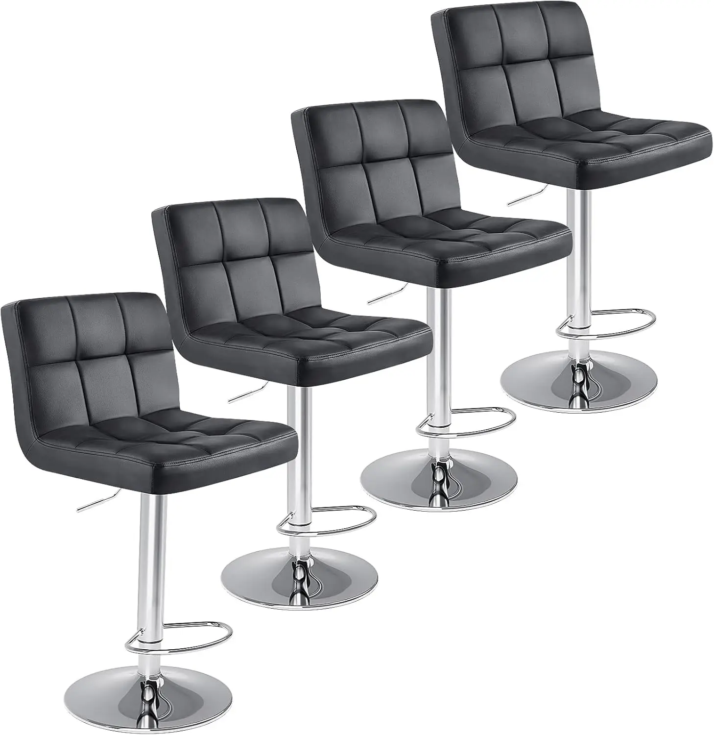 

Bar Stools Set Of 4, 24 H Counter Height Bar Stools, Upholstered Modern Kitchen Barstools With Metal Base, Pu Leather Stools