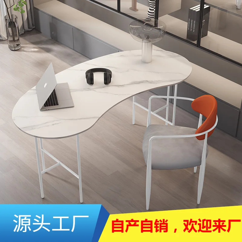 Modern light luxury desk and chair creative simple rock slab desk minimalist bedroom curved computer