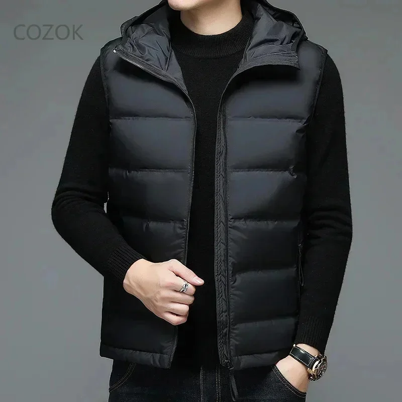 COZOK Hooded Sleeveless Down Jacket Designer Clothes Men Vest Man Dress Winter for Short s 2025 Coat