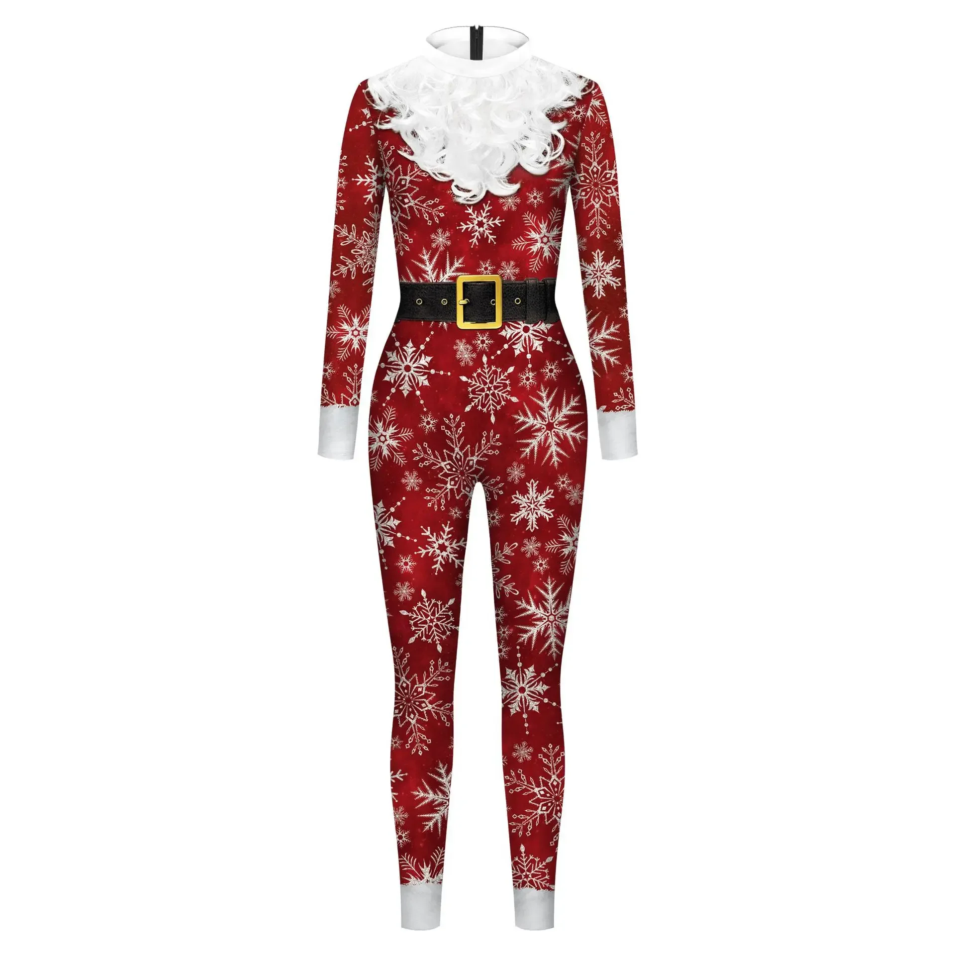 Erwachsene Cosplay Weihnachtskostüme Outfits Schneeflockendruck Paar Maskerade Performance Bodysuit Ausgefallenes Partykleid Overalls