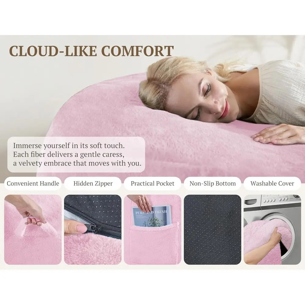 كراسي بين باج فاخرة من إسفنج الذاكرة المخملي للبالغين - كيس فول مريح للبالغين مع غطاء قابل للإزالة لغرفة المعيشة وغرفة النوم باللون الوردي #4