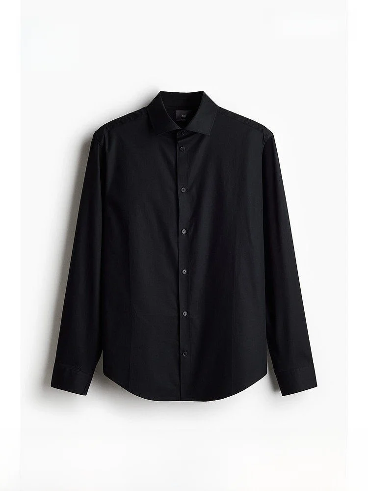 

H&M Men's Slim Fit Shirt 2026 Summer New Style Long Sleeve Cotton Regular Length Open Cardigan Style Fashionable Business Casual