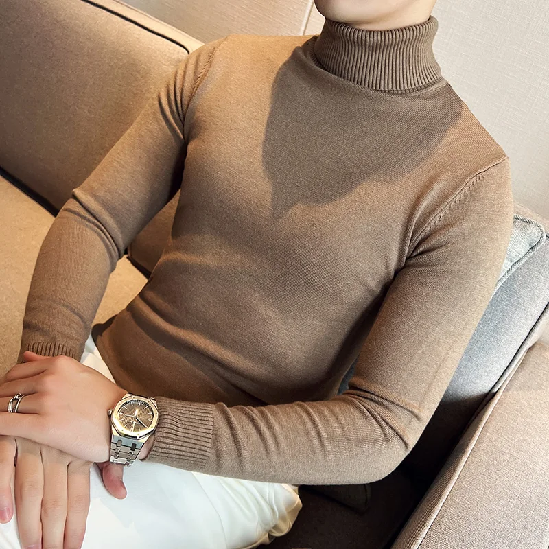 

Brand Clothing Men's Korean Version Turtleneck Slim-fit Sweater Pullover Winter Men's Solid Exquisite Knitwear 8Color Base Shirt