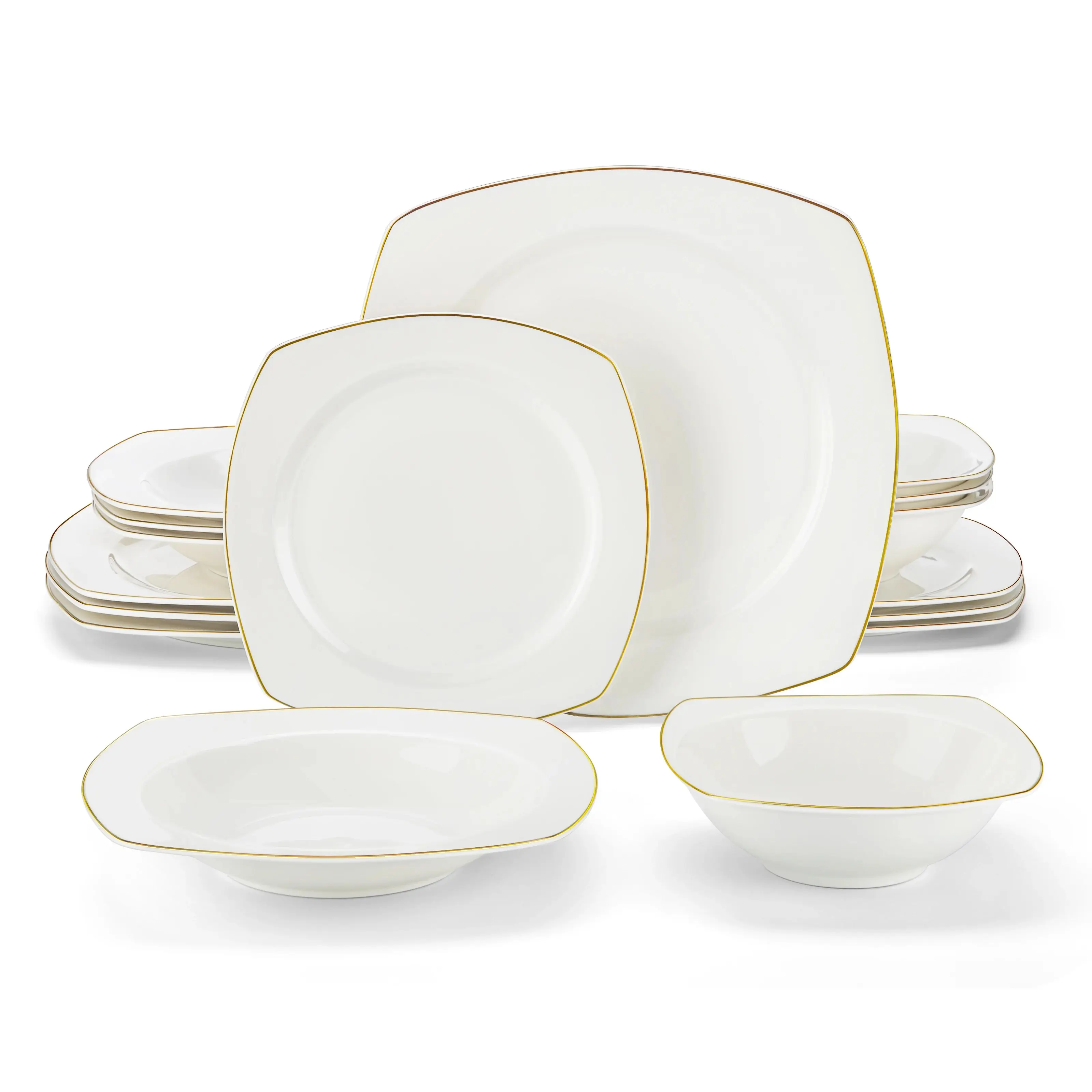 MALACASA RAFA16/32-PIECE Nordic European White Porcelain Tableware Set with Bowl,Dinner&Dessert&Soup Plate Set for 4/8