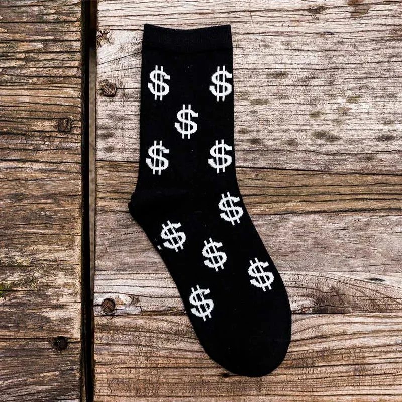 Chaussettes longues à motifs 3D Money Dollar pour hommes, chaussettes de dessin animé drôle, pur coton, Harajuku, nouveauté de printemps, nouveau