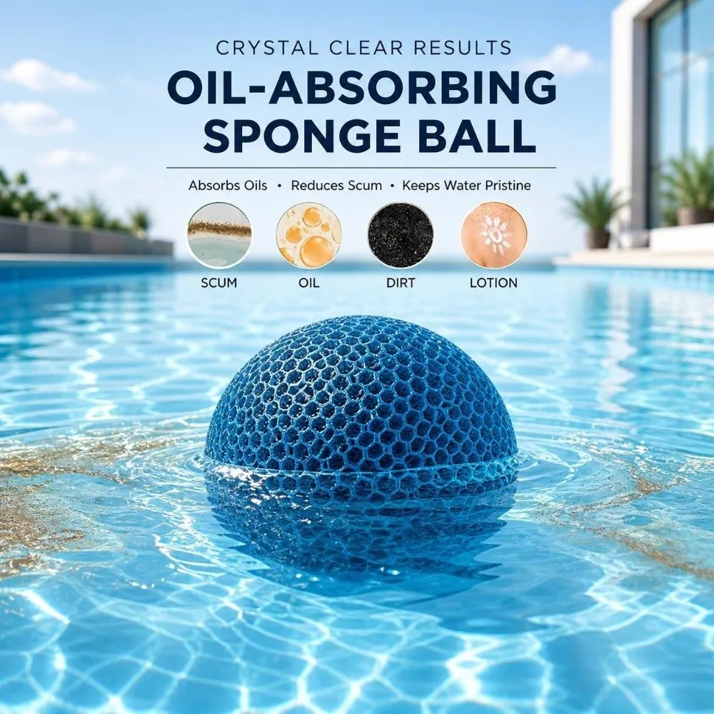 2pcs Foam Absorber Reusable Scum Absorber Filter Mesh Oil Absorbing Sponge Ball Floating Round Pool Cleaner Hot Tub