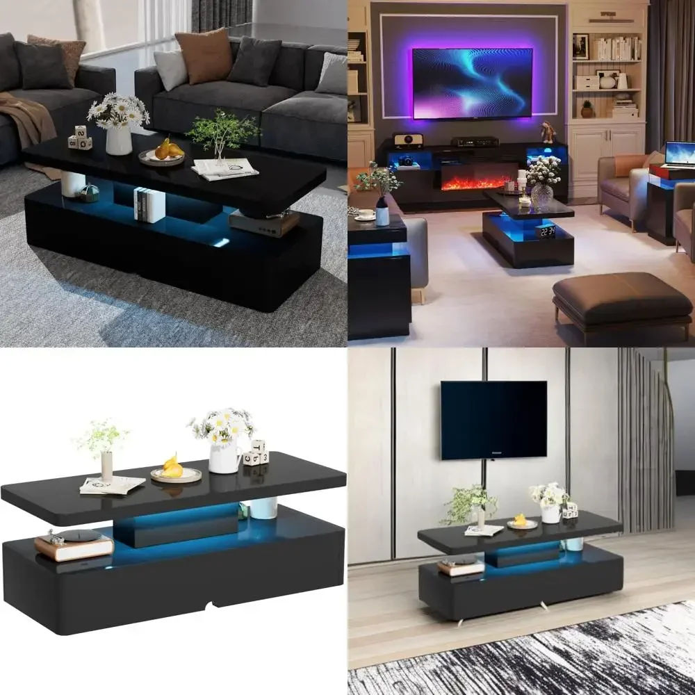 

Стильный 40-дюймовый двухслойный светодиодный журнальный столик с 16 вариантами цвета для гостиной