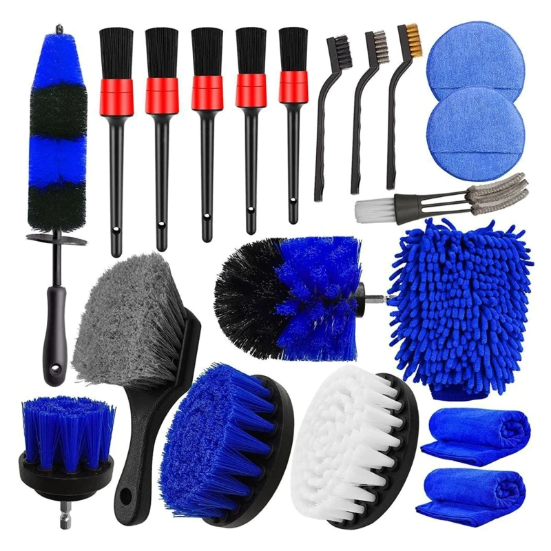 

20Pcs Car Wheel Tire Cleaning Brush Set with Detailing Brushes Car Drill Detailing Brush Wash Mitt Wax Pads Wash Towels