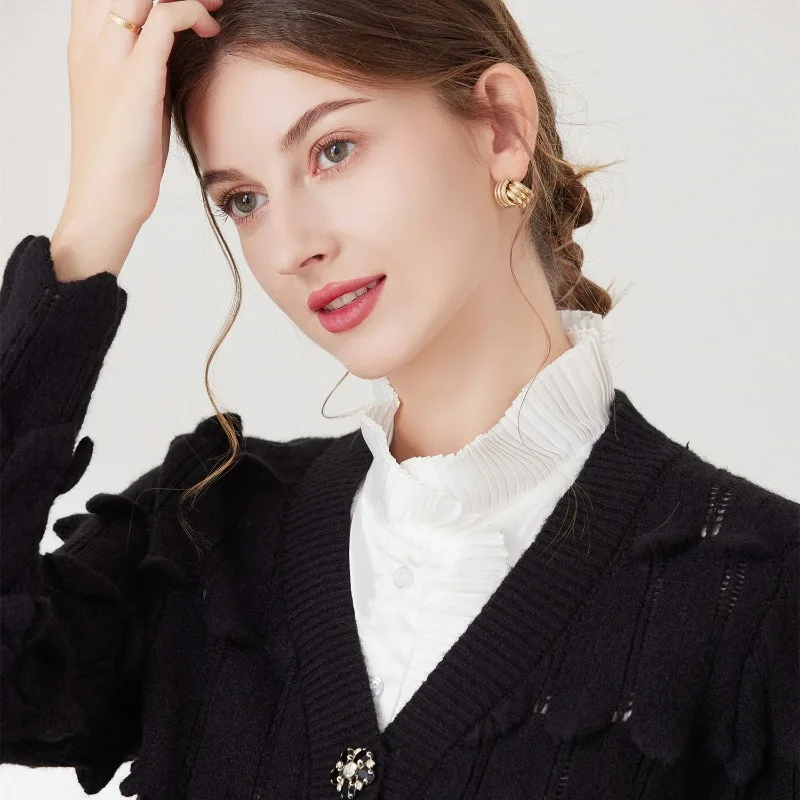 여성용 우아한 주름 장식 가짜 칼라, 탈부착 가능한 레이스 스탠드 칼라, 여성용 탈부착 가능한 넥타이 칼라