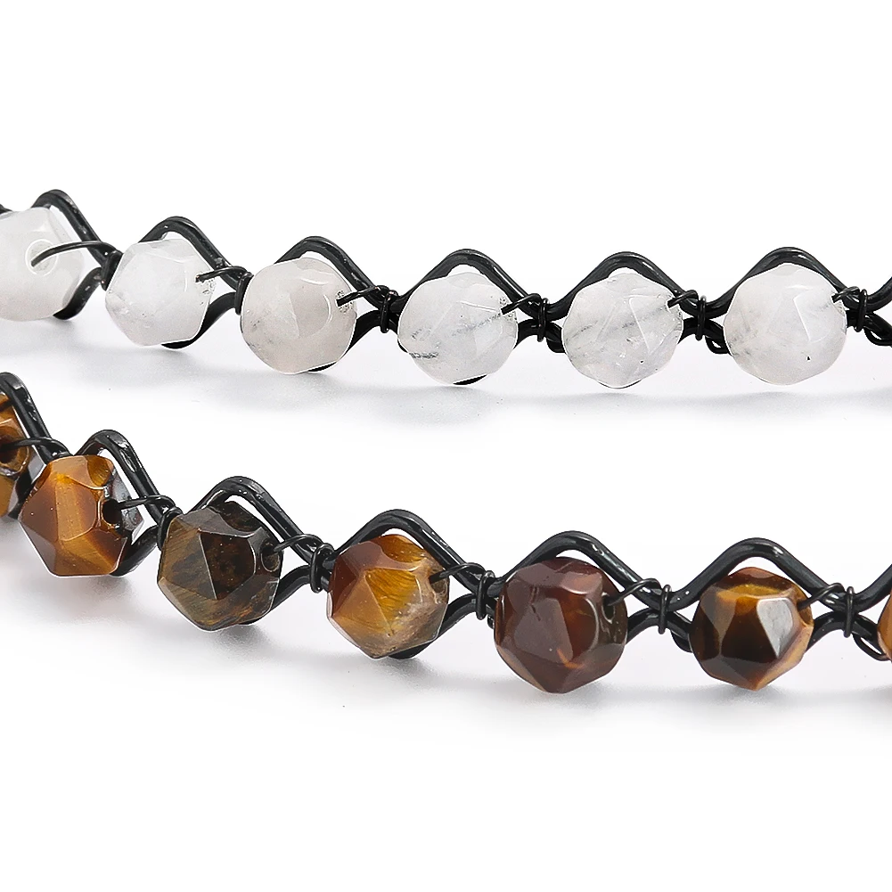 ナチュラルマカダムファセットビーズ織りヘアフープクリスタルタイガーアイストーンアクセサリー目に見えないバンドル髪の装飾ジュエリー