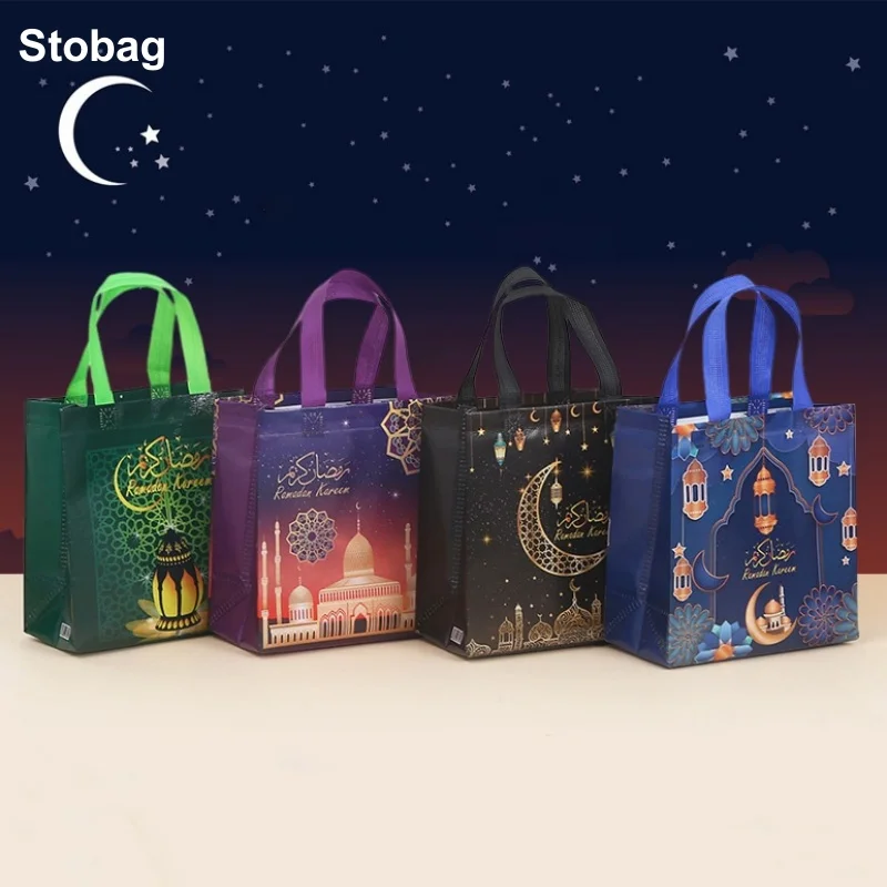 

StoBag 12pcs Ramadan Eid Mubarak Non-woven Tote Bags Gift Fabric Candy Package Waterproof Storage Reusable Pouch Party Favors