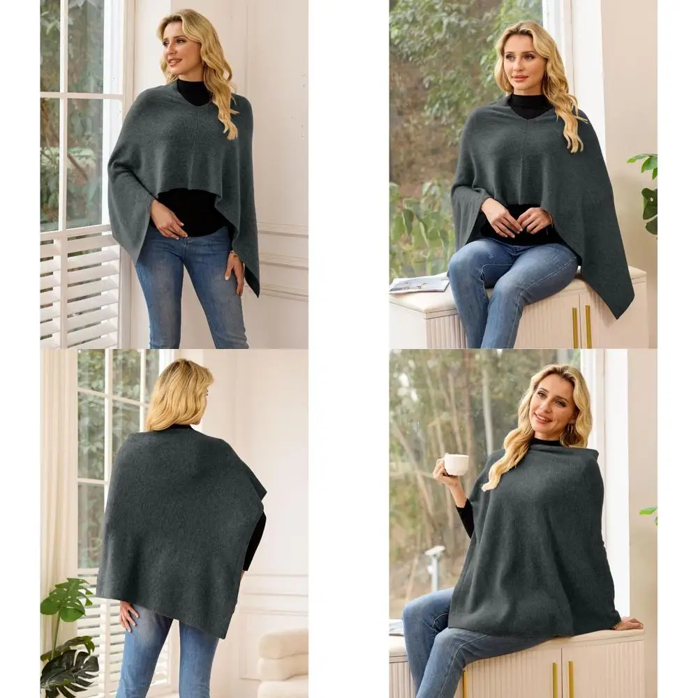 

Luxury Lightweight Cashmere Poncho Sweater for Women - Cozy Shawl for Travel