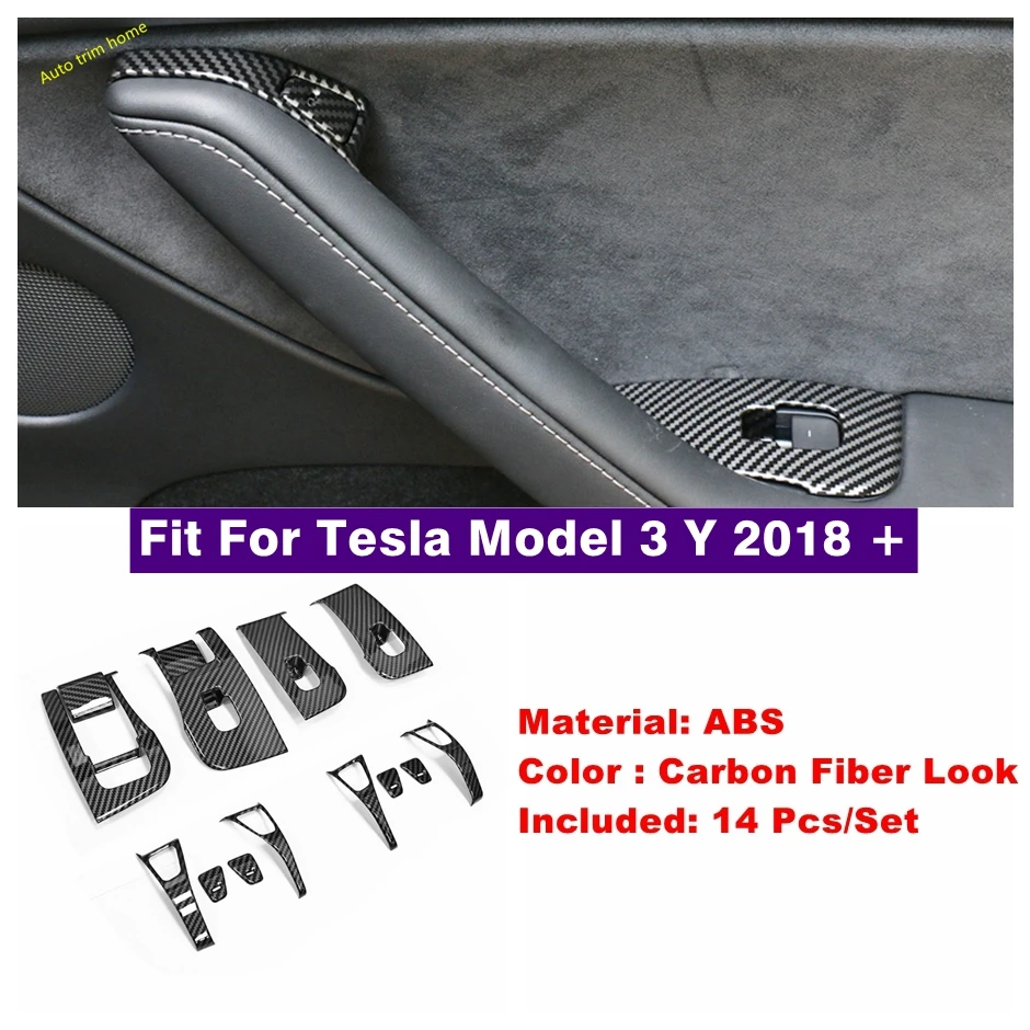 

Car Window Door Armrest Lift Button Lock Switch Control Decor Panel Cover Trim For Tesla Model 3 Y 2018 - 2022 Carbon Fiber Look