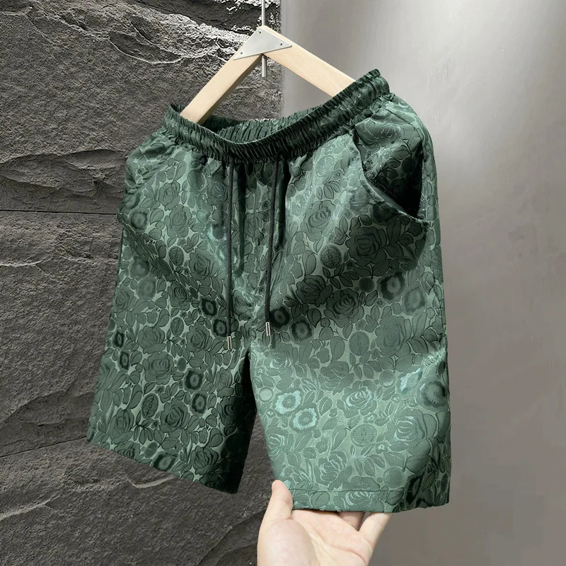 Southeast Asian Cross-Border New Summer Style Men's Ice Silk Breathable Jacquard Shorts, Straight Casual Pants, Trendy