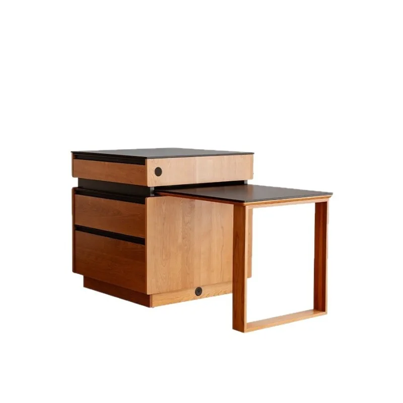 

Shimadai dining table integrated household retractable dining island cherry wood solid wood Nakajima island versatile