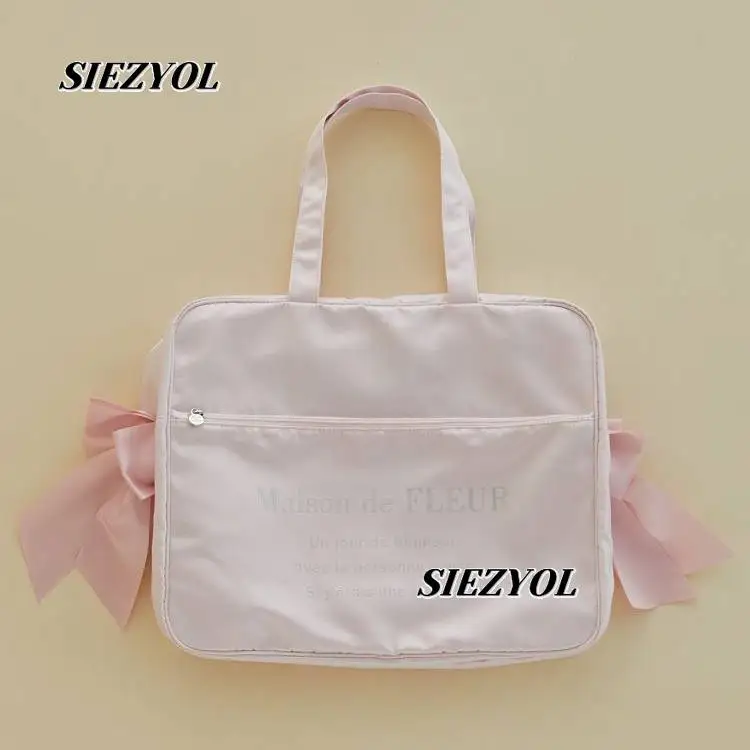 Handbag for Women Japanese Style New Arrival Daily Casual Cosmetic Bag Letter sweet Cute Double Bows Satin Travel Bags - view 3